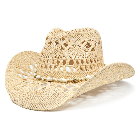 Keilin Cowboy Hats for Women and Men - Straw Teardrop Western Cowgirl Cowboy Sun Hat for Teens and Adults Beige