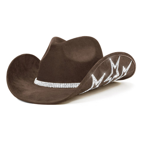 Keilin Star Studded Rhinestone Cowgirl Hat Disco Cowboy Hat Felt Western Nashville Bachelorette Party Hat for Teens and Adults, Brown