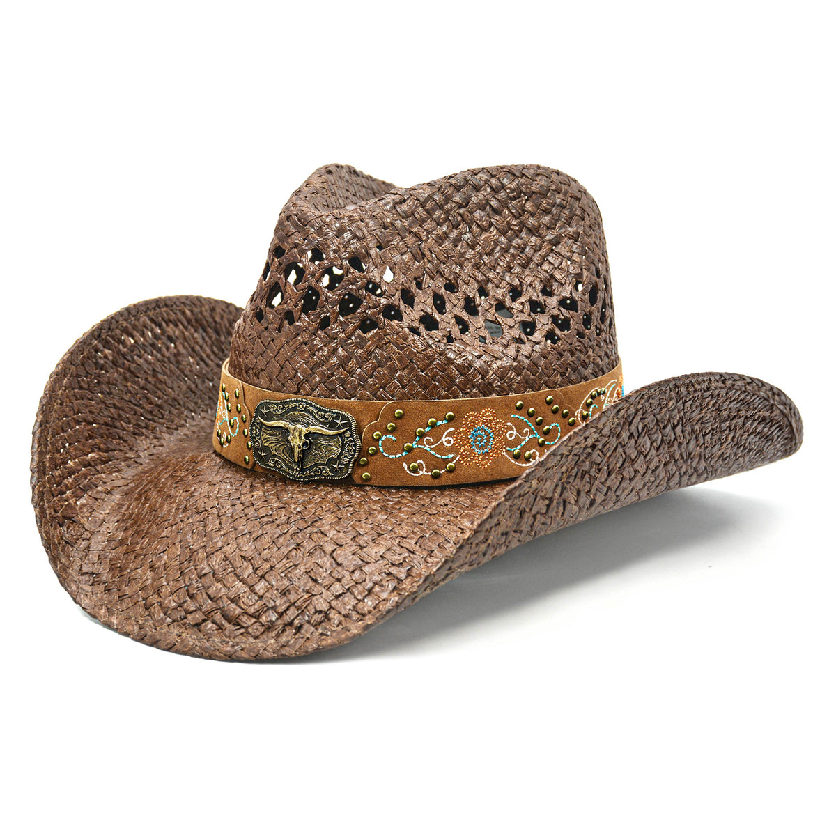Keilin Cowboy Hats for Women and Men - Straw Teardrop Western Cowgirl Cowboy Sun Hat for Teens and Adults Brown
