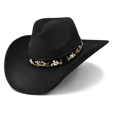 Keilin Cowboy Hats for Women and Men - Felt Teardrop Western Cowgirl Cowboy Hat for Teens and Adults Black