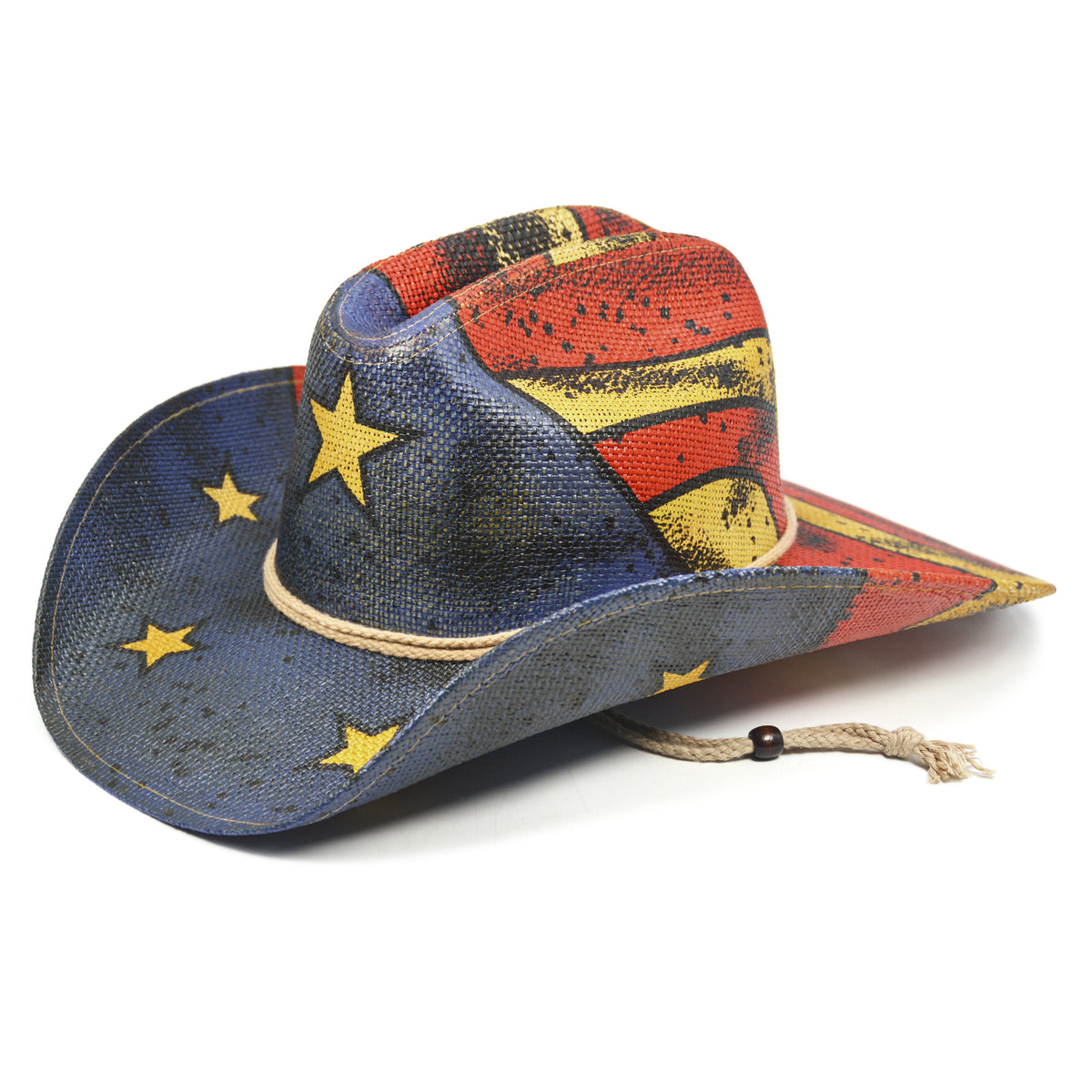 Keilin Straw Cowboy Hat for Women and Men - American Flag Patriotic USA Western Hat 4th July Cowgirl Country Rodeo (Tea Stained Patriotic Stars)