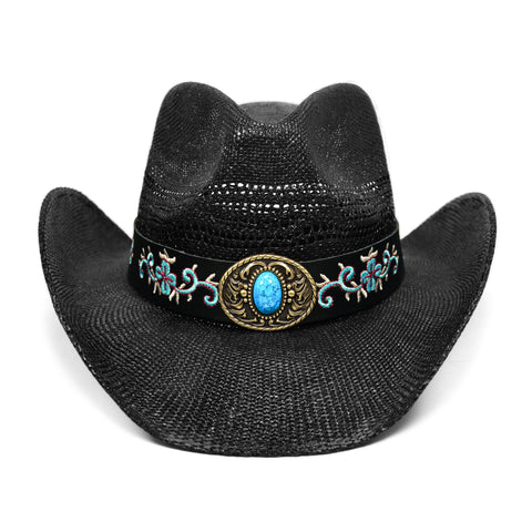 Keilin Cowboy Hats for Women and Men - Straw Teardrop Western Cowgirl Cowboy Sun Hat for Teens and Adults Black