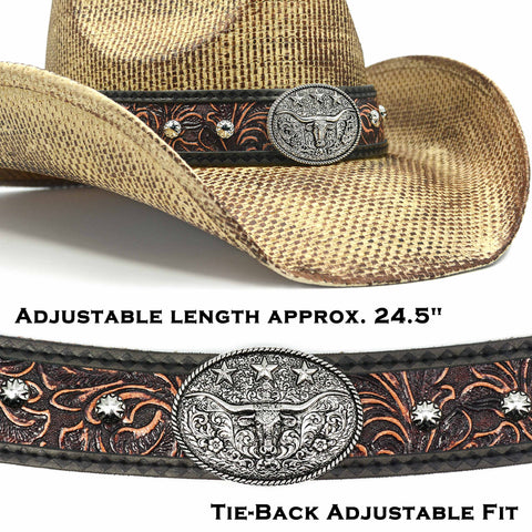 Cowboy Hat Bands for Men and Women, Western Leather Hat Band for Cowboy Hats Tie Closure Cowgirl Accessories Oxblood