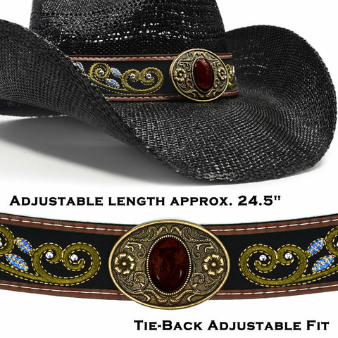Cowboy Hat Bands for Men and Women, Western Leather Hat Band for Cowboy Hats Tie Closure Cowgirl Accessories Black