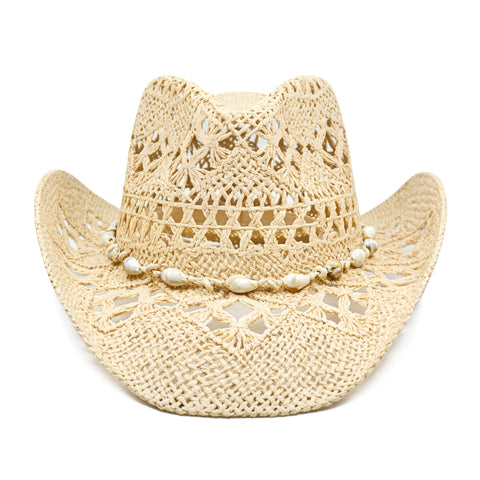 Keilin Cowboy Hats for Women and Men - Straw Teardrop Western Cowgirl Cowboy Sun Hat for Teens and Adults Beige