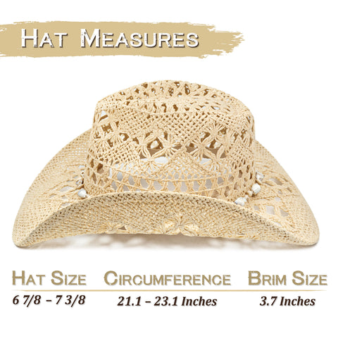Keilin Cowboy Hats for Women and Men - Straw Teardrop Western Cowgirl Cowboy Sun Hat for Teens and Adults Beige