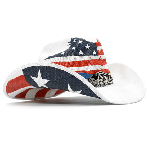 Keilin Straw Cowboy Hat for Women and Men - American Flag Patriotic USA Western Hat 4th July Cowgirl Country Rodeo