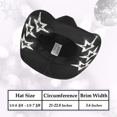 Keilin Star Studded Rhinestone Cowgirl Hat Disco Cowboy Hat Felt Western Nashville Bachelorette Party Hat for Teens and Adults, Black
