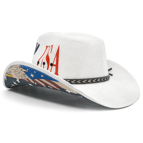 Keilin MAGA 2024 Team Trump Cowboy Hat Patriotic Embroidered Straw Western Hat for Men and Women