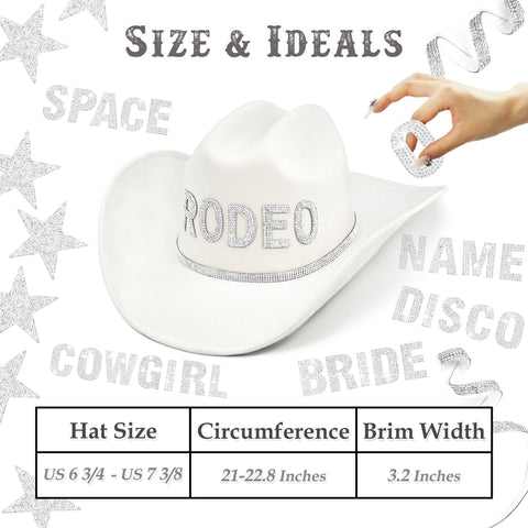 Keilin DIY Rhinestone Cowboy Hats for Women Western Felt Cowgirl Hat Disco Nashville Bachelorette Party Cowgirl Outfits, White
