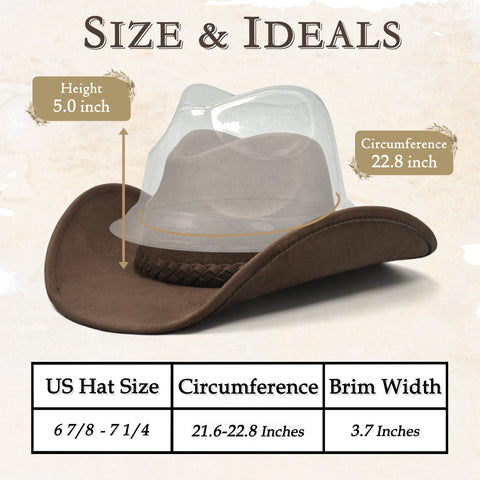 Keilin Cowboy Hats for Women and Men - Felt Teardrop Western Cowgirl Cowboy Hat for Teens and Adults Brown