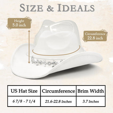 Keilin Cowboy Hats for Women and Men - Felt Teardrop Western Cowgirl Cowboy Hat for Teens and Adults White