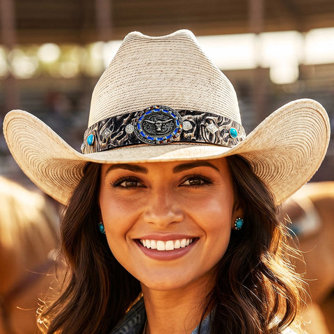 Cowboy Hat Bands for Men and Women, Western Leather Hat Band for Cowboy Hats Tie Closure Cowgirl Accessories Metallic