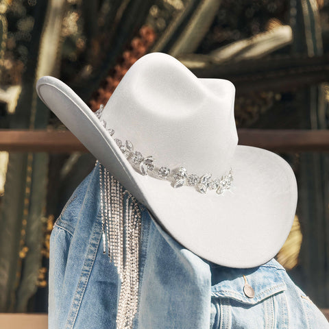 Keilin Cowboy Hats for Women and Men - Felt Teardrop Western Cowgirl Cowboy Hat for Teens and Adults White