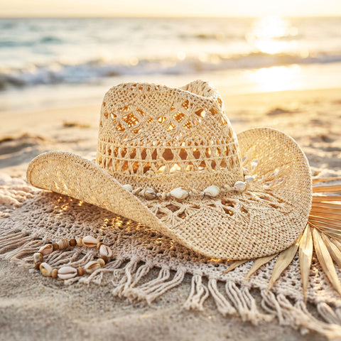 Keilin Cowboy Hats for Women and Men - Straw Teardrop Western Cowgirl Cowboy Sun Hat for Teens and Adults Beige