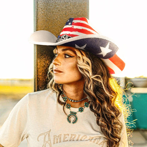 Keilin Straw Cowboy Hat for Women and Men - American Flag Patriotic USA Western Hat 4th July Cowgirl Country Rodeo