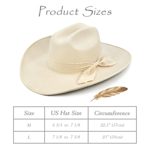 Keilin Cowgirl Hat Brushed Cowboy Hat for Women and Men Customizable Felt Western Hat with Shapeable Wide Brim, Cream White