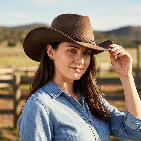 Keilin Cowboy Hats for Women and Men - Felt Teardrop Western Cowgirl Cowboy Hat for Teens and Adults Brown