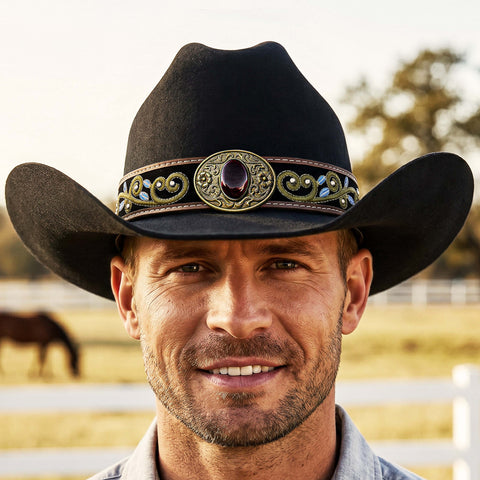 Cowboy Hat Bands for Men and Women, Western Leather Hat Band for Cowboy Hats Tie Closure Cowgirl Accessories Black