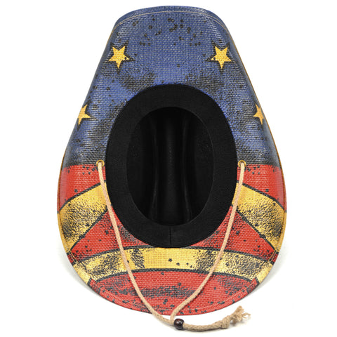 Keilin Straw Cowboy Hat for Women and Men - American Flag Patriotic USA Western Hat 4th July Cowgirl Country Rodeo (Tea Stained Patriotic Stars)